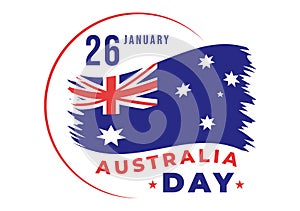 Happy Australia Day Observed Every Year on January 26th with Flags and Map to Diversity of Peoples in Flat Cartoon Illustration