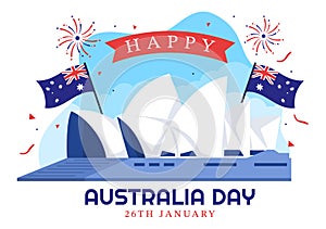 Happy Australia Day Observed Every Year on January 26th with Flags and Map to Diversity of Peoples in Flat Cartoon Illustration