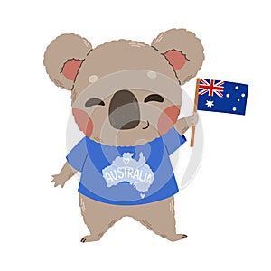 Happy Australia Day Observed Every Year on January 26th Koala with flag in Flat Cartoon Hand Drawn Template Illustration