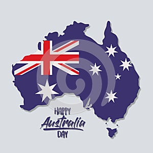 Happy australia day poster with australia map with flag of australia day in light blue background