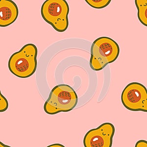 Happy avocado halves seamless pattern for children