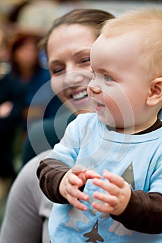 Happy baby boy and mom