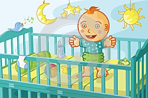 Happy baby in crib