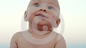 Happy baby face. Baby smiling portrait. Portrait of kid smiling. Infant baby boy