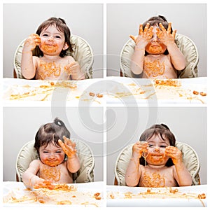 Happy baby funny messy eater