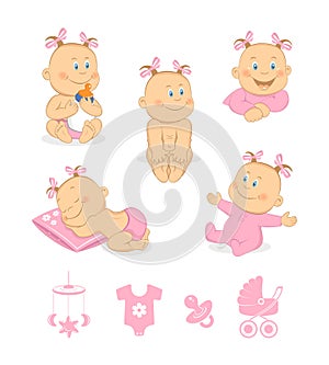 Happy baby girl vector set