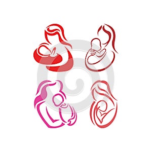 happy baby and mother icon set logo design, Logo Template Design Vector