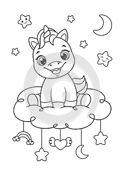 Happy baby unicorn Coloring Page