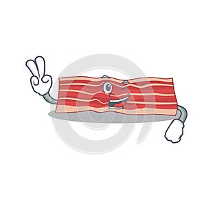 Happy bacon cartoon design concept show two fingers