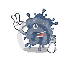 Happy bacteria neisseria cartoon design concept with two fingers