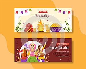 Happy Baisakhi Horizontal Banner Flat Cartoon Hand Drawn Templates Background Illustration