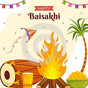 Happy Baisakhi Social Media Background Illustration Cartoon Hand Drawn Templates