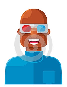 Happy Bald Man Wearing 3D Glasses Flat Vector Illustration Icon Avatar