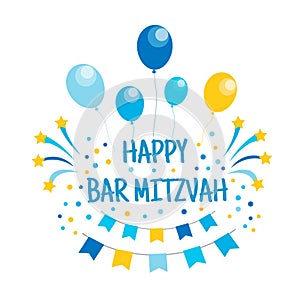 Happy Bar Mitzvah invitation or congratulation card. Vector illustration