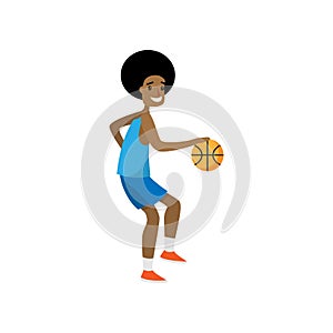 Happy basketball player dribble all opponent team players