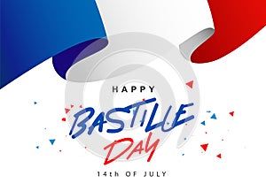 Happy Bastille Day, July 14th. National holiday of France. The canvas of the French flag fluttering in the wind