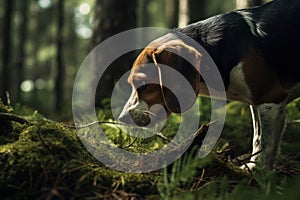 Happy Beagle: A Cute Doggy Friend Looking Playfully in the Green Forest, Portrait of a Beautiful Purebred Beagle in a