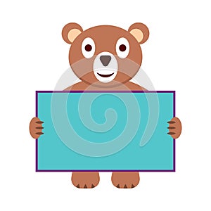 Happy bear holding a empty frame. Vector illustration