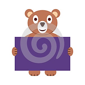 Happy bear holding a empty frame. Vector illustration