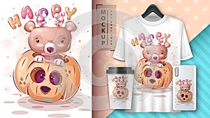 Happy bear - poster and merchandising.