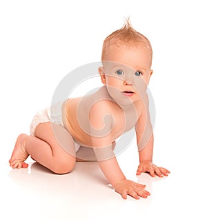 Happy beautiful baby in a diaper isolated