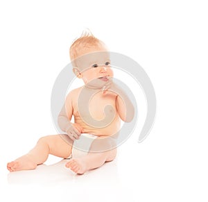 Happy beautiful baby in a diaper isolated