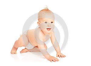 Happy beautiful baby in a diaper isolated