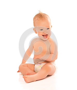 Happy beautiful baby in a diaper isolated