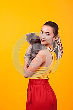 Happy beautiful girl and her adorable cat