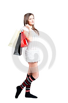 Happy Beautiful Girl with shopping bags