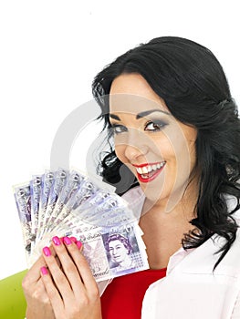 Happy Beautiful Wealthy Young Hispanic Woman Holding Money