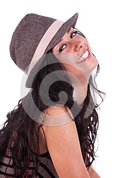 Happy beautiful Woman,with a hat
