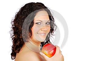 Happy beauty girl with apple