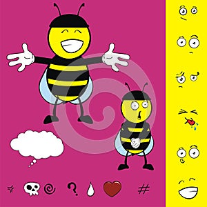 Happy bee cartoon expressions collection 1