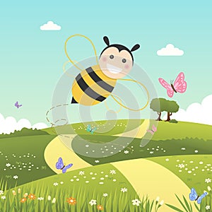 Happy bee flying on a spring day