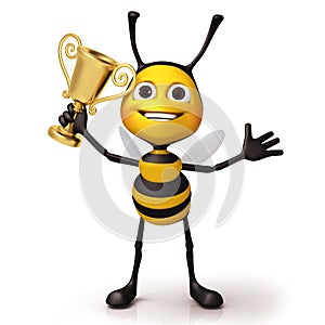 Happy bee with trophy