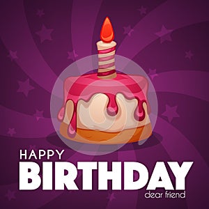 Happy Berthday greeting card with image of cartoon birthday cake photo