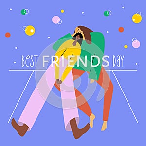 The HAPPY BEST FRIENDS DAY illustration with couple girls, girlfriends, teenagers or women. They fun and celebration BBF photo