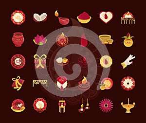 Happy bhai dooj, indian family celebration, icons set