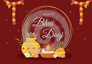 Happy Bhai Dooj Indian Festival Celebration Hand Drawn Cartoon Illustration of Sisters Pray for Brothers Protection