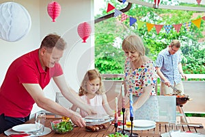 Happy big family having fun and enjoy their talk with children d