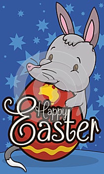 Happy Bilby Holding a Giant Decorated Egg for Australian Easter, Vector Illustration