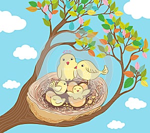 Happy bird family illustration
