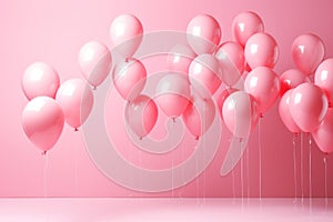 Happy birhtday greeting banner design, flying helium air balloons, festive celebration background