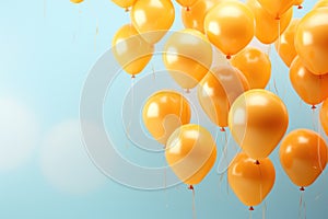 Happy birhtday greeting banner design, flying helium air balloons, festive celebration background