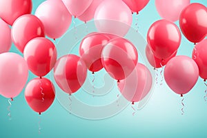 Happy birhtday greeting banner design, flying helium air balloons, festive celebration background