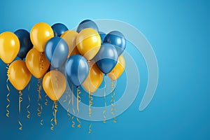 Happy birhtday greeting banner design, flying helium air balloons, festive celebration background