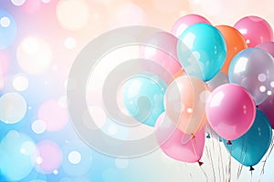 Happy birhtday greeting banner design, flying helium balloons, festive celebration background card