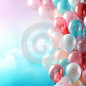 Happy birhtday greeting banner design, flying helium balloons, festive celebration background card