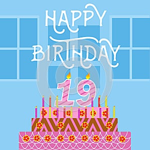 Happy Birthday 18 th old Pink Cake postcard - hand lettering - handmade calligraphy